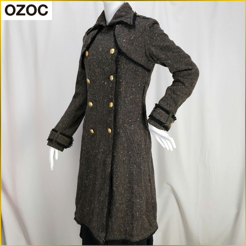 日系品牌 羊毛呢大衣 OZOC  修身款風衣外套 女 M號 中長版 毛料大衣外套 風衣款外套 二手女裝 AF591O