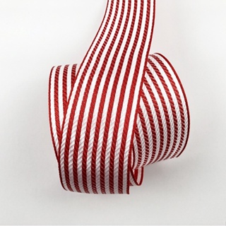 【Crystal Rose緞帶】紅白糖果條紋/雙面平織/3款寬度/聖誕緞帶台灣製造