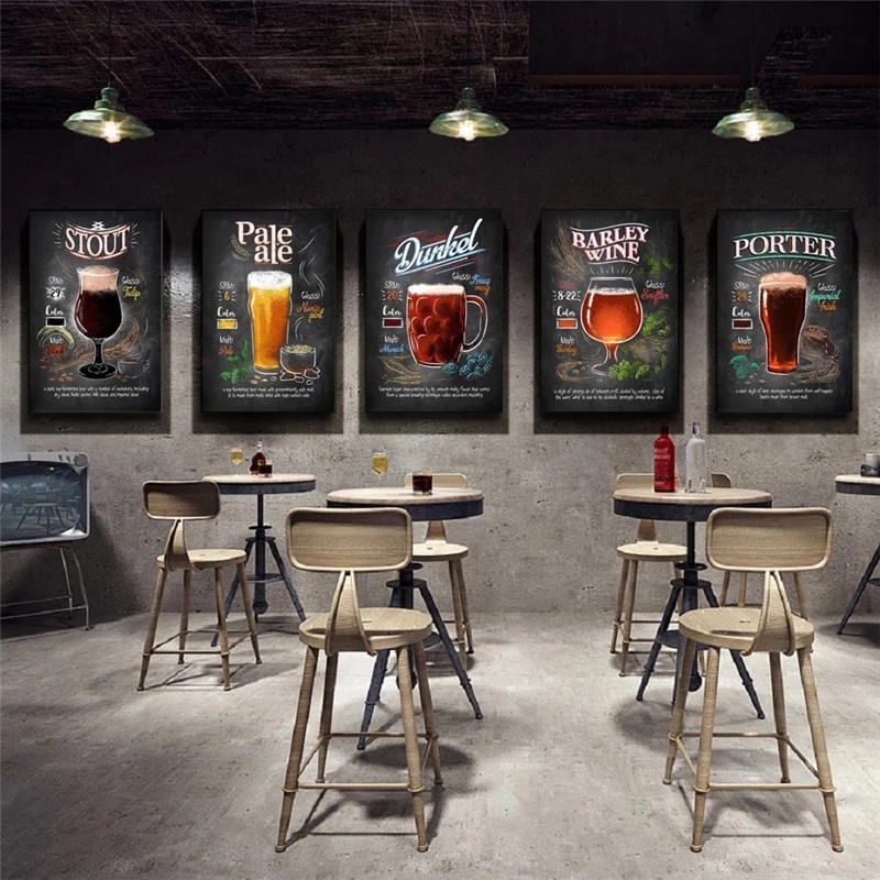 黑色白色復古工業風格啤酒飲料創意帆布繪畫海報印刷牆藝術圖片廚房酒吧酒吧家居裝飾