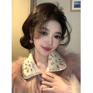 連帽長洋裝 長袖長洋裝 度假長洋裝 甜辣重工設計感小香風加厚保暖仿皮草毛絨外套鼕季新款辣妹上衣女 CYTW