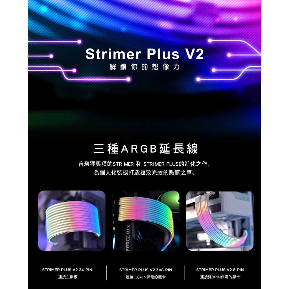 【肯瑞PC特裝】聯力 Strimer Plus V2 主機板 24p 顯示卡 雙8P  三8P RGB 延長線