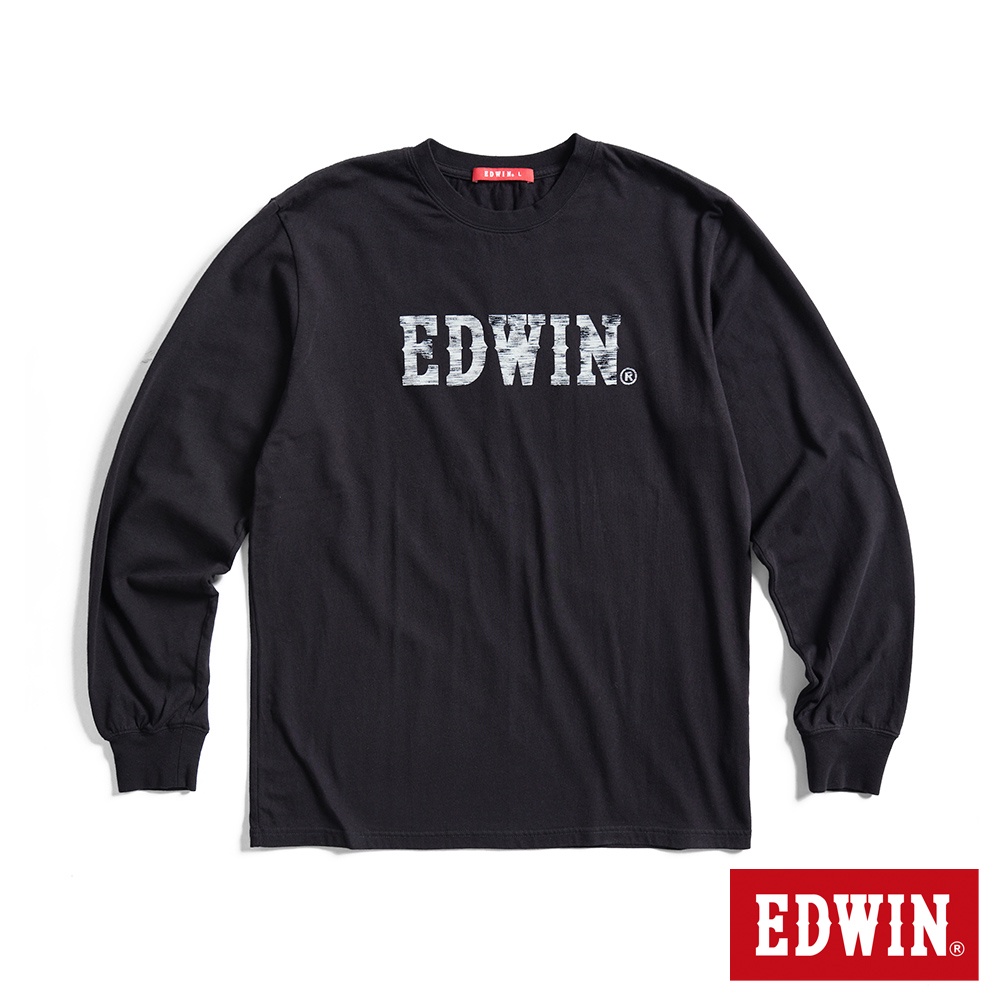 EDWIN 人氣復刻 花紗植絨LOGO薄長袖T恤(黑色)-男款