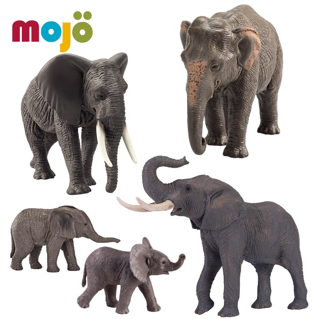Mojo Fun動物模型 -非洲(幼)象/亞洲象/白犀牛/小犀牛(走/坐)姿/河馬/非洲水牛 收藏 動物 益智 兒童