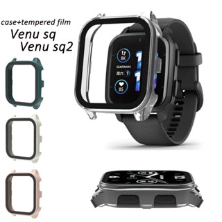 Garmin venu SQ 2 sq2 音樂超薄鋼化玻璃防刮螢幕保護膜硬質 PC 保護殼