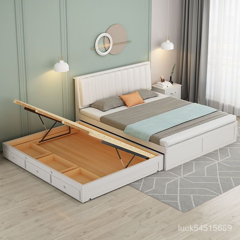 實木床1.5白色實木拖床兒童床雙人床儲物拖床雙層床子母床推拉床 RVPV