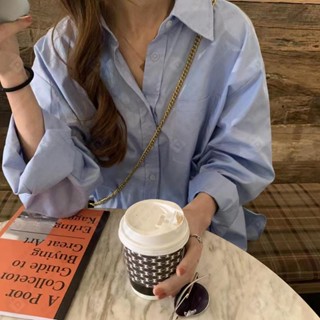 ✿寬鬆的藍色襯衫女式襯衫設計感 Niche 長袖上衣#AJE
