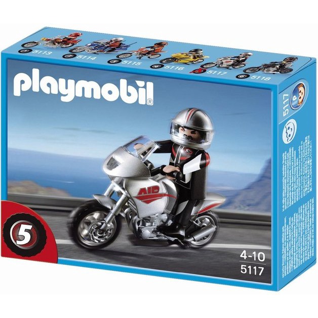 Playmobil 5117 銀色 重機 機車 騎士