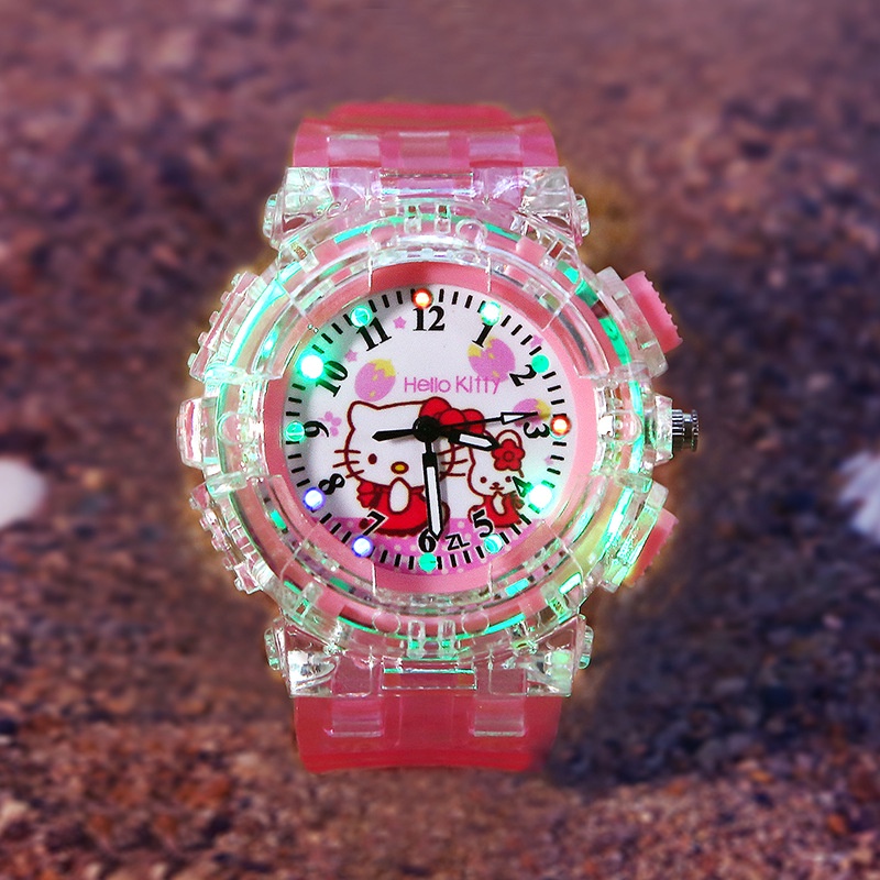 Hello Kitty 兒童 手錶 卡通可愛石英兒童手錶 夜光模擬學生手錶 時尚運動指针手表 矽膠錶帶手錶
