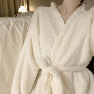 珊瑚絨素色睡袍女2022年新款秋冬季加厚刷毛長袖浴袍高級感睡衣女