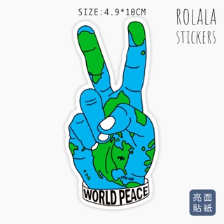 【P367】單張PVC防水貼紙 世界和平貼紙 PEACE手勢貼紙 行李箱貼紙 地球地圖貼紙《同價位買4送1》ROLALA