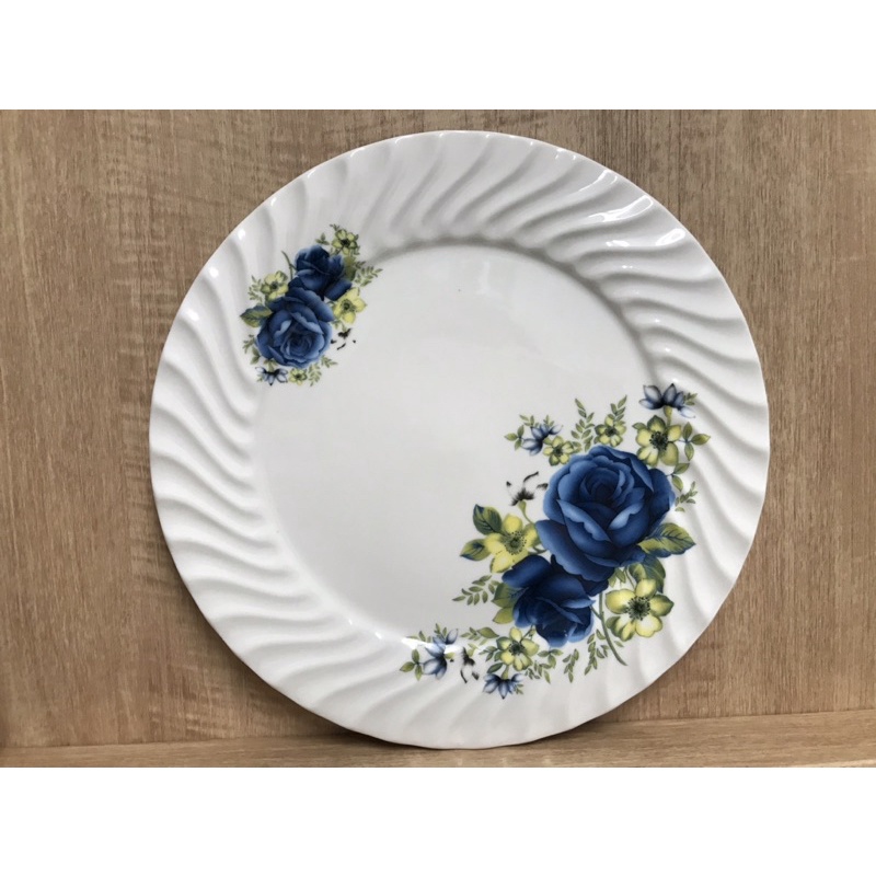 全新 盤子 陶瓷盤 玫瑰造型 深藍玫瑰圖案