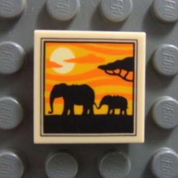 【積木2010】樂高 LEGO 壁畫 油畫 日落 大象 非洲 夕陽 31116 道具 印刷 磚片 3068bpb1644