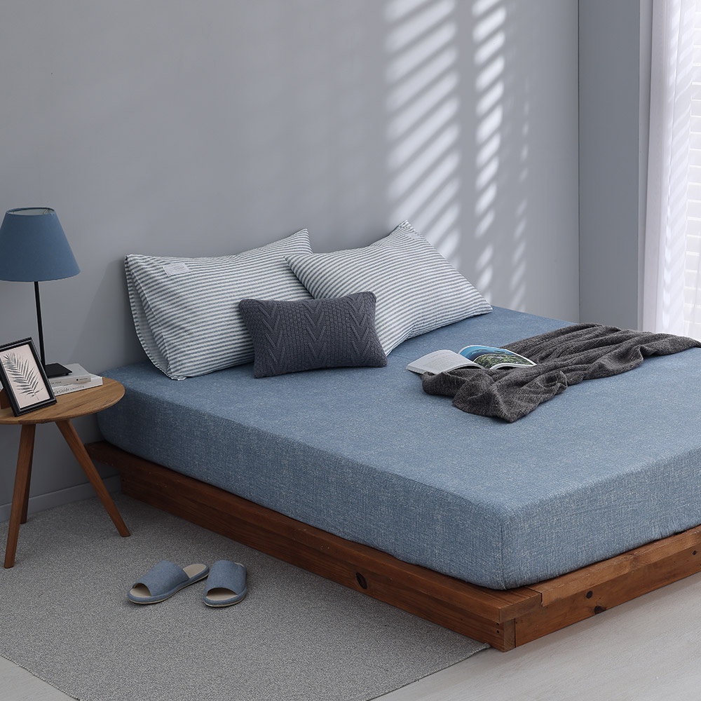 靛藍紋-200織紗100%精梳棉三件式枕套床包組