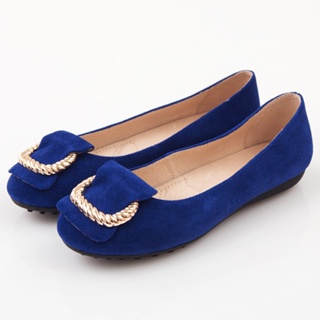 G.Ms. 羊麂皮金屬繩紋皮帶釦環娃娃鞋-知性藍35碼