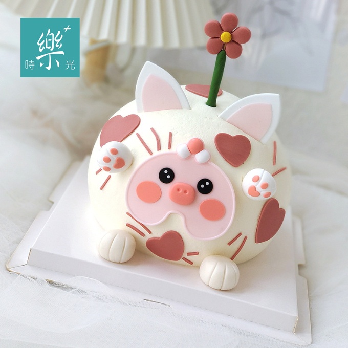 台灣現貨《樂+時光》噜噜豬軟膠套裝生日蛋糕擺件lulu豬可愛生日蛋糕甜品台裝飾