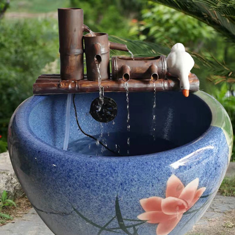 陶瓷魚缸過濾器仿竹子流水器擺件循環水配件養魚搭配水缸水池造景