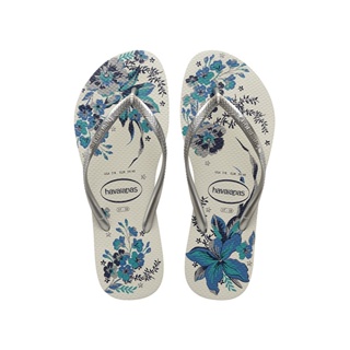 【Havaianas】哈瓦仕 Slim Organic 夾腳拖 人字拖 花卉 藍白 女鞋 -4132823-5676W