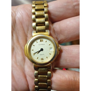 收藏品:女款CYMA司馬瑞士金色手錶原價近10000，美國品牌日本原裝機芯超省電經典知性時尚優美細緻質感佳，直徑2.5公