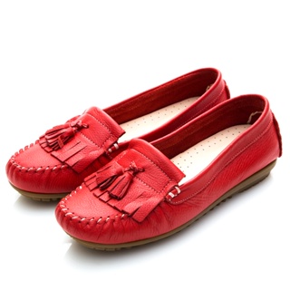 G.Ms. MIT系列-極好穿軟Q牛皮流蘇莫卡辛鞋-紅色