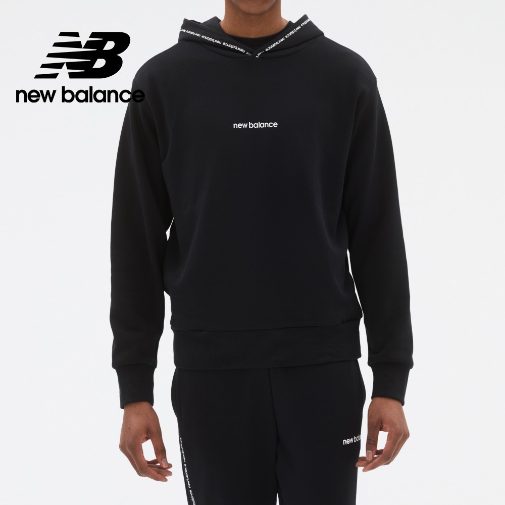 【New Balance】 NB 字母滾邊連帽長袖上衣_男性_黑色_AMT23516BK