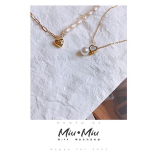 Miu•Miu-現貨-A-全鈦鋼金色愛心珍珠項鍊-24小時內發貨