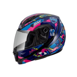 【SOL Helmets】SM-3可掀式安全帽 (惡天使 黑/藍粉) ｜ SOL安全帽官方商城