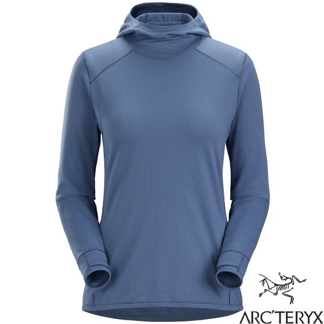 【ARCTERYX 始祖鳥】女新款 Motus 彈性連帽長袖排汗衣/T恤.底層衣.登山運動_月光藍_30100