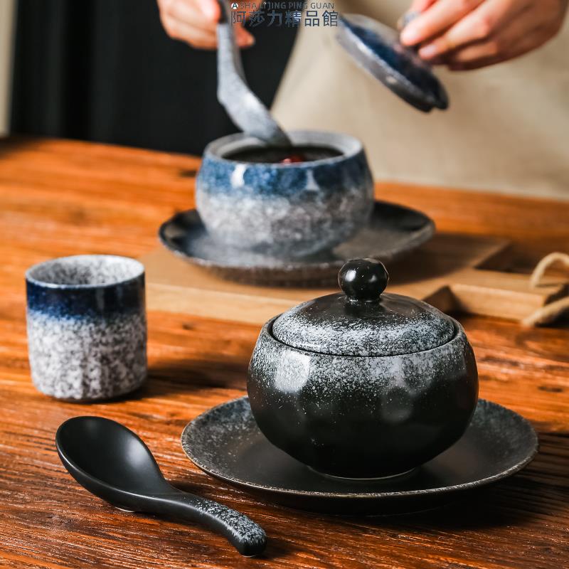 隔水燉盅日式 陶瓷一人份小湯盅帶蓋燉罐家用燕窩水蒸蛋茶碗蒸專用