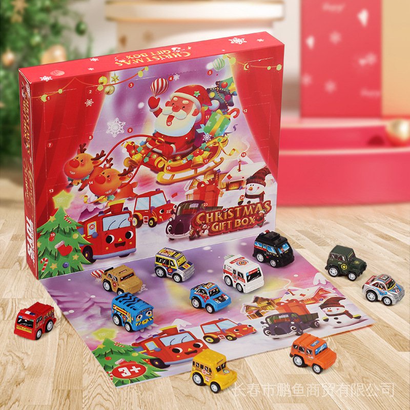 耶誕節倒數日曆盲盒驚喜拆拆樂玩具套裝回力慣性小車玩具盲盒