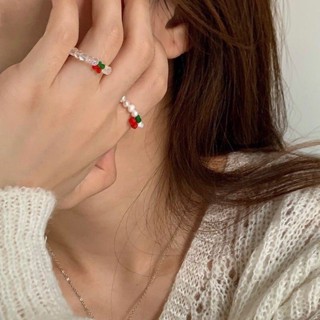 Mark Lee's Beads 戒指 nct 珠子戒指女士可調節彈性櫻桃珍珠珠子戒指