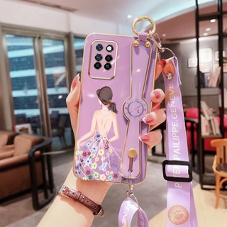 Infinix Note 10 Pro NFC X695 X695D X695C 美少女裙子圖案長腕帶豪華手機殼