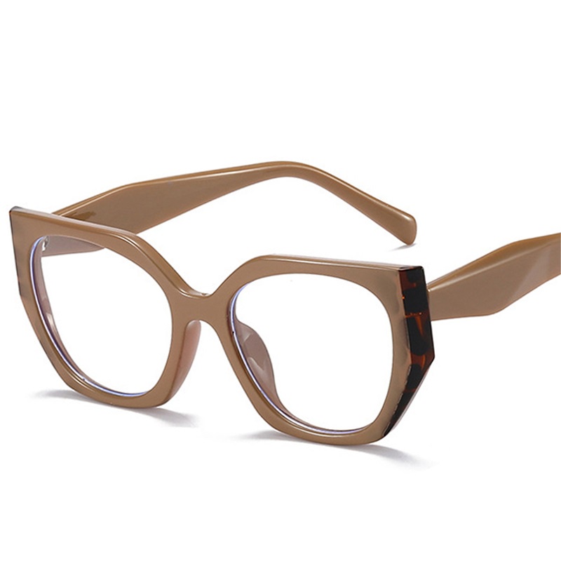 復古多邊形貓眼女士眼鏡框時尚透明防藍光鏡片眼鏡男士光學雙色框