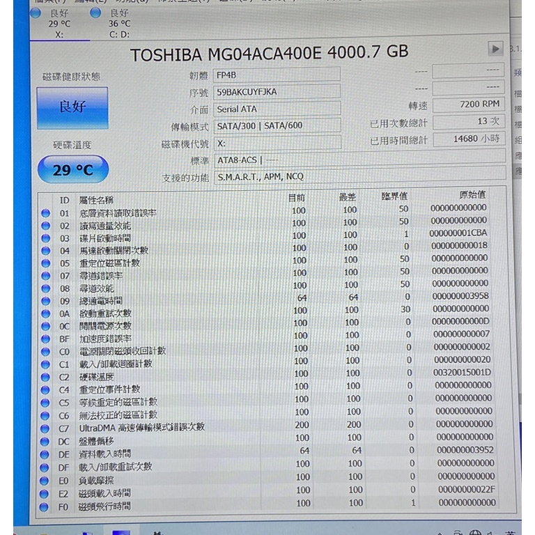 免運【公益拍賣】保固中 東芝 Toshiba 企業級 4TB 7200轉 適用NAS 內接硬碟 外接硬碟 移動硬碟 二手