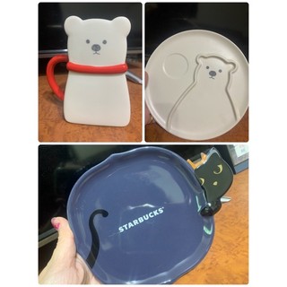 星巴克 盤子 點心盤 杯子 全新 新年禮物Starbucks咖啡杯 造型馬克杯 北極熊 黑貓 貓咪盤