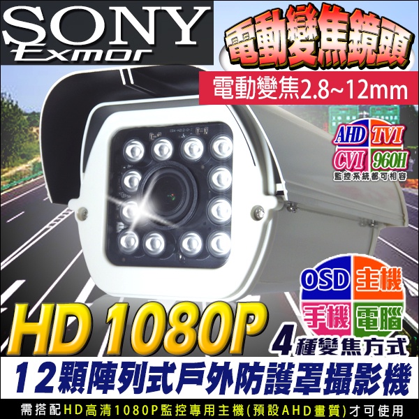 監視器 300萬 SONY 1080P 電動變焦 2.8~12mm AHD 960H 類比 防水防護罩攝影機車牌機