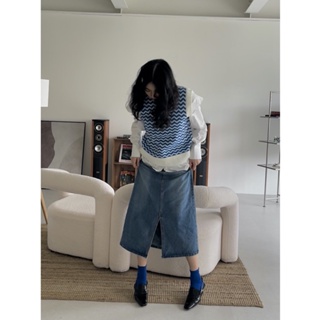 [Y&k]一些喜歡的藍 條紋針織清新奶藍毛衣背心