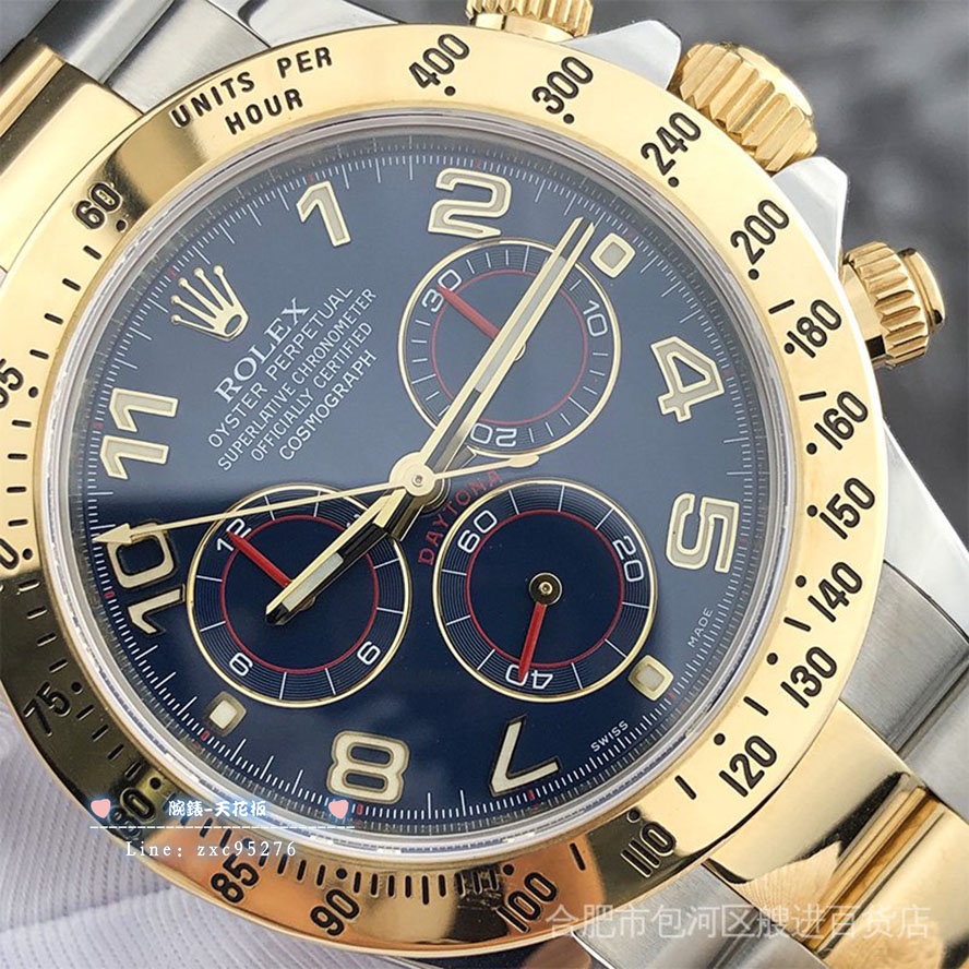 勞力士 現貨Rolex 1：1迪通拿系列116523藍貓間金藍面紅針計時機械男表 潮流 時尚 休閒 商務 經典
