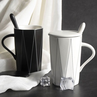 創意INS北歐風創意簡約馬克杯家用杯子陶瓷大容量水杯帶蓋勺杯子