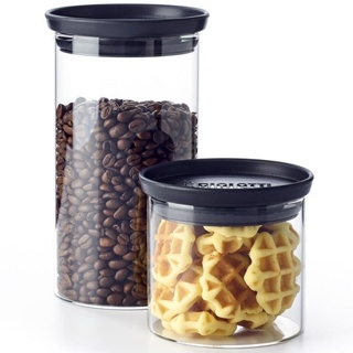 現貨 全新，超商加購產品，BIALETTI 玻璃儲物罐兩入組 500ml+1000ml 7-11 收納罐 可堆疊咖啡豆儲