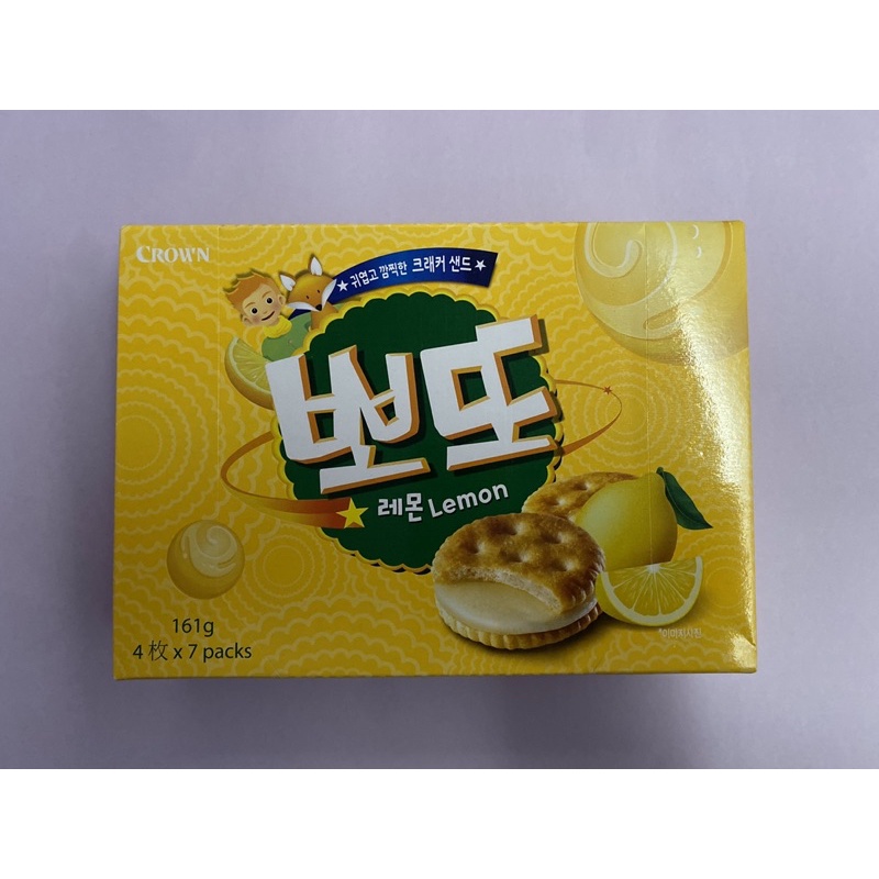韓國CROWN博多夾心餅乾-檸檬口味（2023.5.18到期）