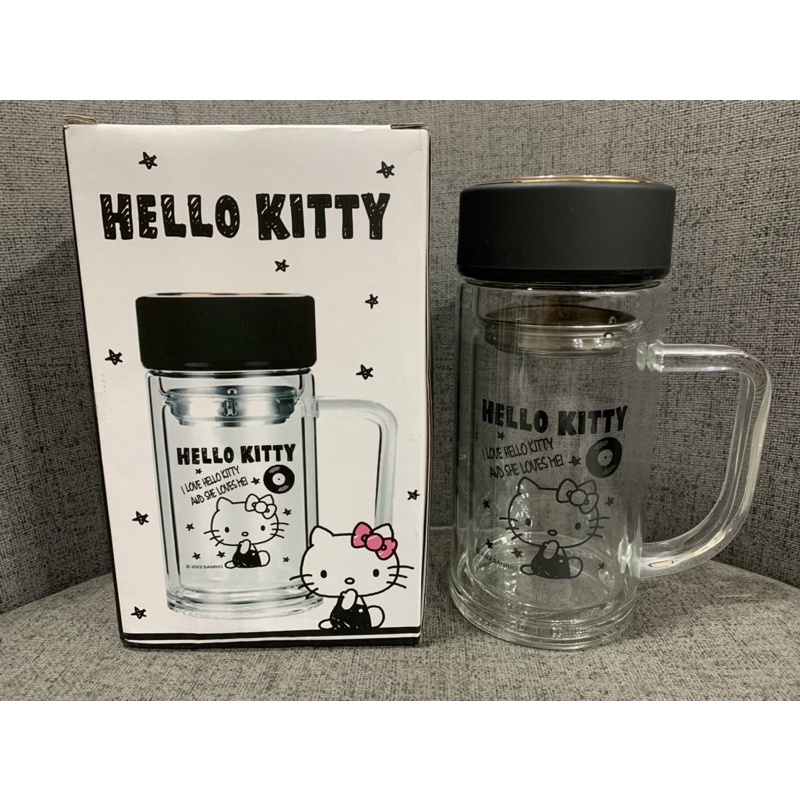 三麗鷗 Hello Kitty 手把雙層玻璃泡茶杯 手把玻璃杯 玻璃泡茶杯400ml