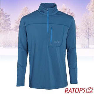 【瑞多仕-RATOPS】男款 Thermolite 長袖刷毛保暖衣.半開襟立領衫.排汗衣.運動上衣 潛水藍 DB6008
