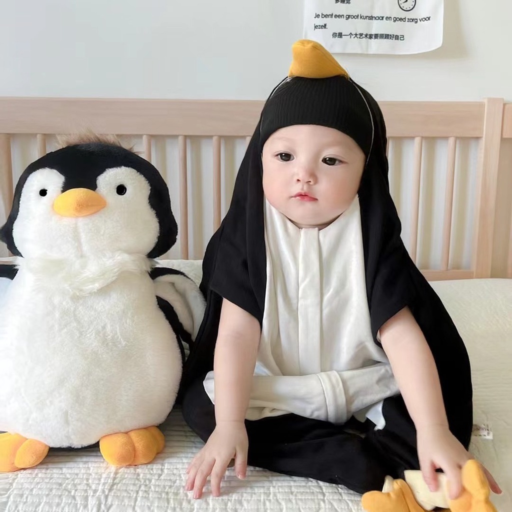 現貨速發【滿99免運】韓版企鵝 連身睡衣 睡袋ins男女童家居服 網紅 嬰兒 新生兒卡通 可愛 哈衣
