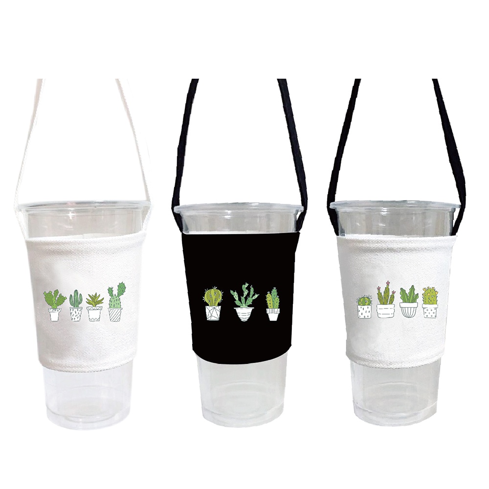 [Y.D帆布]日系多肉盆栽系列 環保帆布飲料提袋 杯套 杯袋
