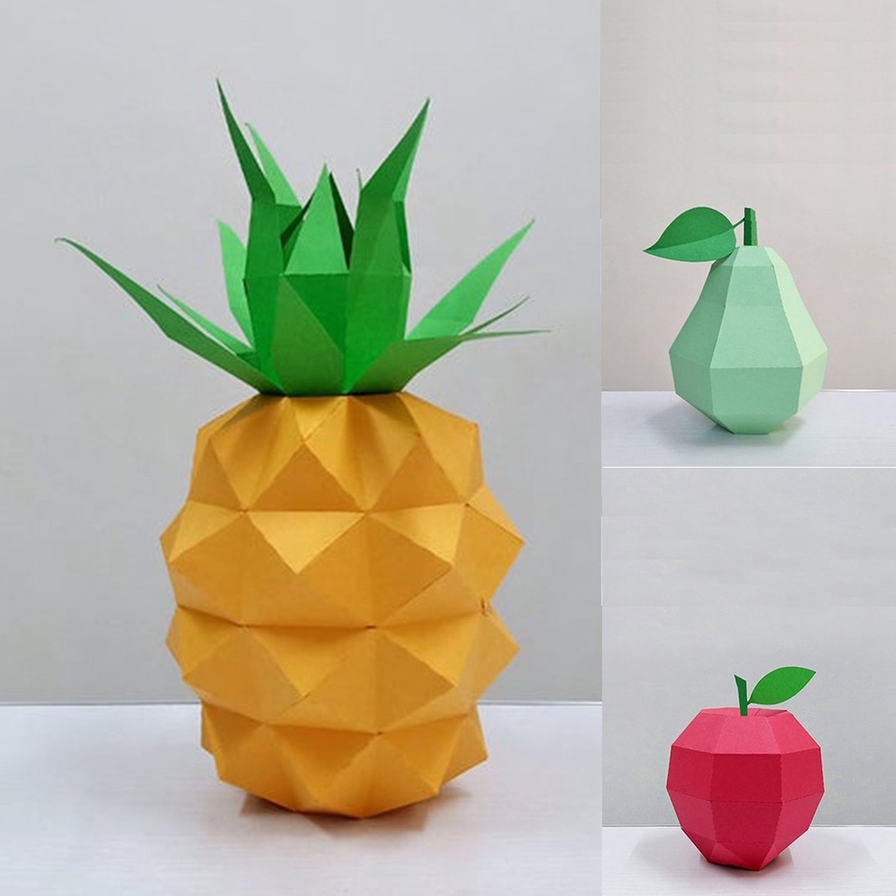 水果_鳳梨 蘋果 梨子 香蕉 立體紙模型 擺飾 手工 DIY 3D 摺紙 折紙 創意 禮物 紙製品 擺件 裝飾