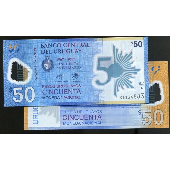 【國際】URUGUAY (烏拉圭塑膠鈔)，P-NEW，50-PESO，2017，品相全新UNC