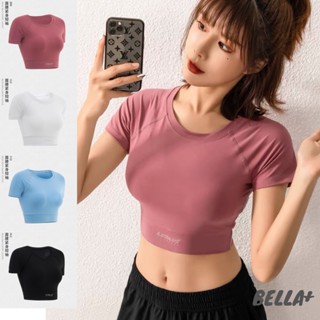 BELLA+臺灣現貨秒出🆕四色S~XL速乾短版露臍運動短袖上衣女T健身性感瑜珈服重訓服