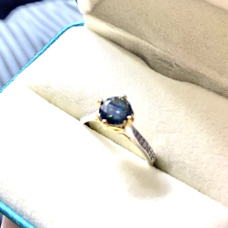 🌟私藏小精品- 礦區下殺優惠🔥天然南非七彩黑鑽戒指（*1ct.、D色、FL，香檳雙心塔豪鑲鑽包邊，可過鑽筆，支持複檢。）