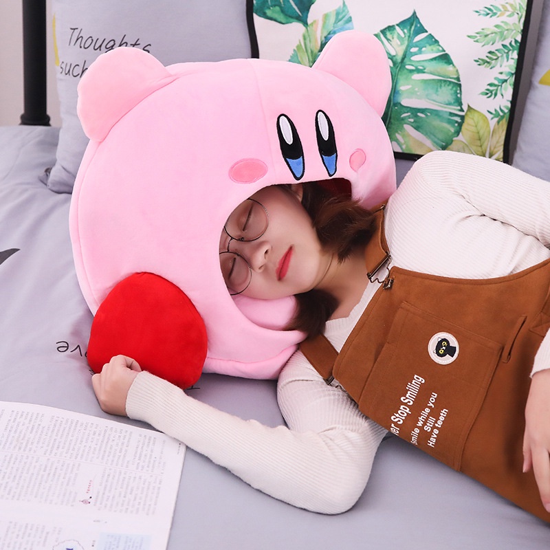 【台灣發貨】星之卡比動漫游戲周邊吸入式午睡頭套抱枕粉色帽子毛絨玩具