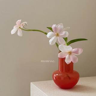 monroe家居橘紅色玻璃小花瓶插花仿真花現代精緻乾花擺件酒店裝飾